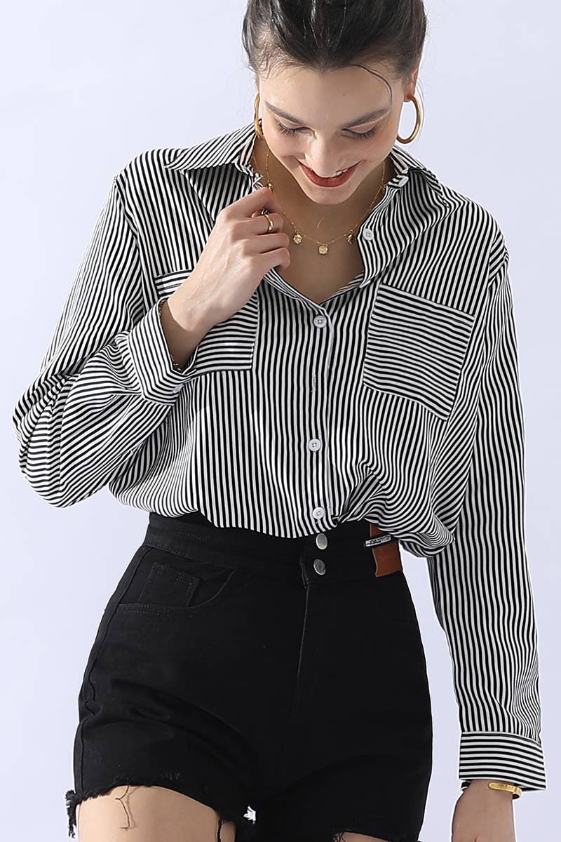 051226 Julie Striped Button Down Long Sleeve Collared Shirts