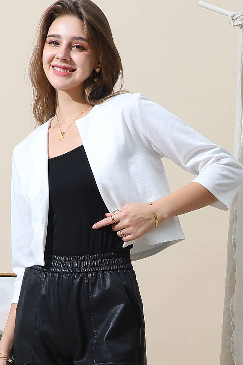 051726 - JENNY SOLID OPEN FRONT 3/4 SLEEVE JACKET BLAZER