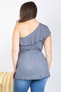 7333 Plus Size - One Side Cold Shoulder Top