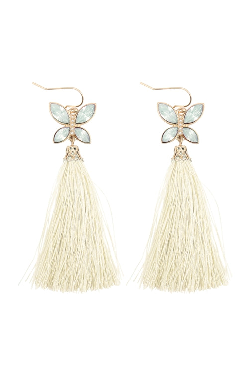 (523) Beaded Butterfly with Tassel Earrings