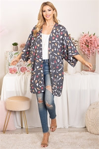 7053 - Grey Printed Open Front Cardigan