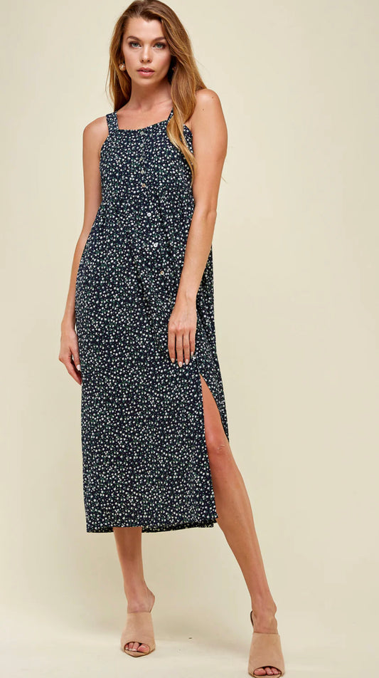 7173 Navy Floral Button Down Dress