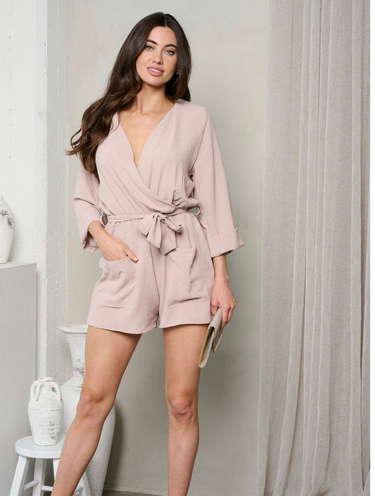 5243 Helen 3/4 Sleeves Front Pocket Romper