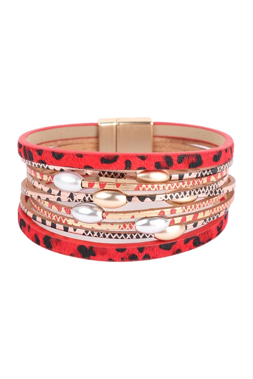 704 Leopard Print Leather Wrap Magnetic Bracelet