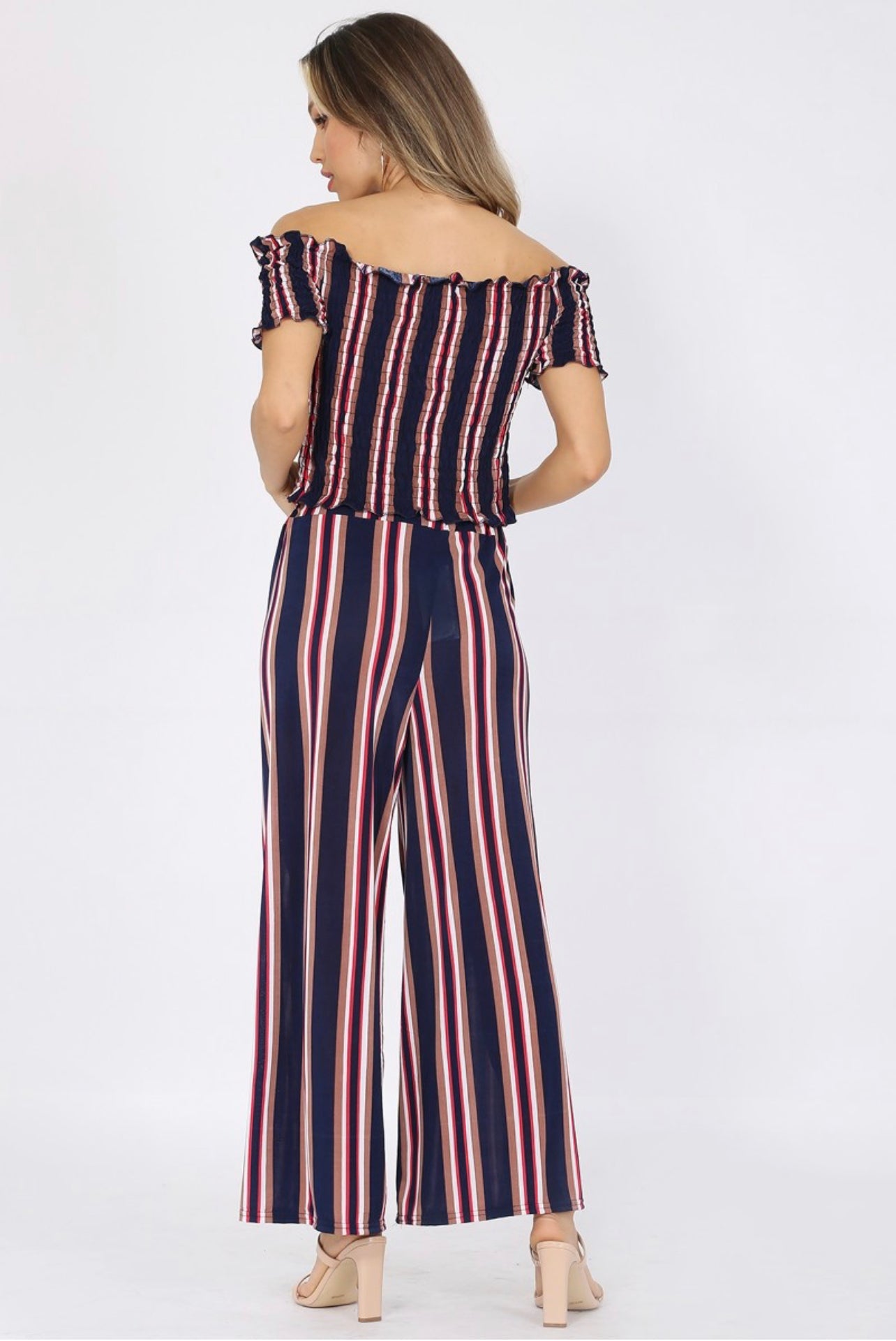 (5863) Lindsie Off Shoulder Smocking Top & Wide Leg Pants