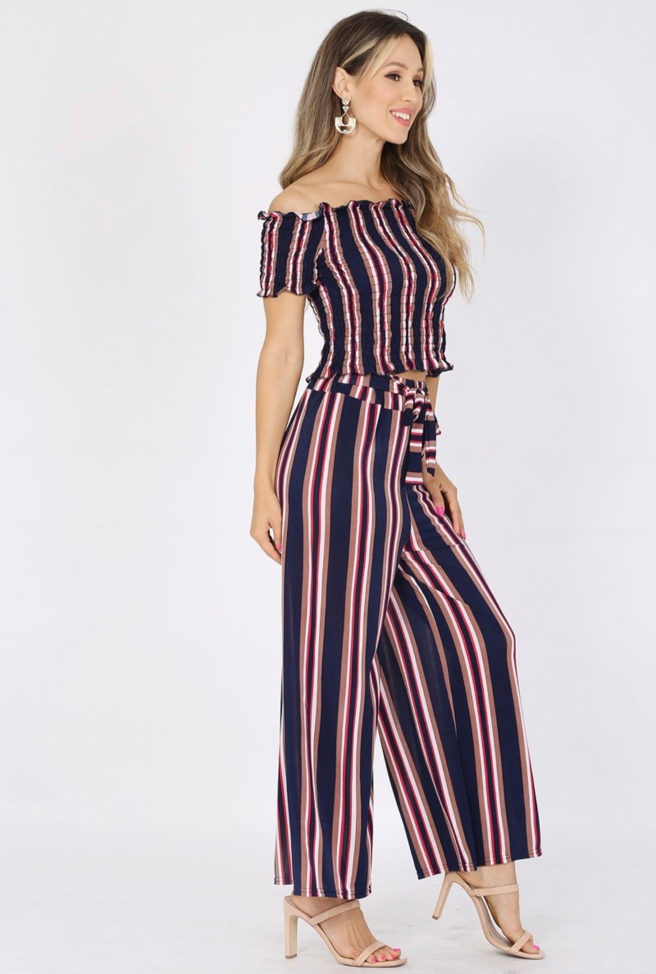 (5863) Lindsie Off Shoulder Smocking Top & Wide Leg Pants