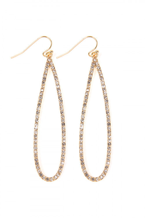 0703 Gold Long Teardrop Rhinestones Earrings