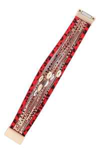 704 Leopard Print Leather Wrap Magnetic Bracelet