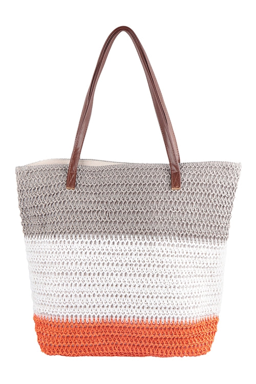 (4603) - Three Tone Crochet Tote Bag