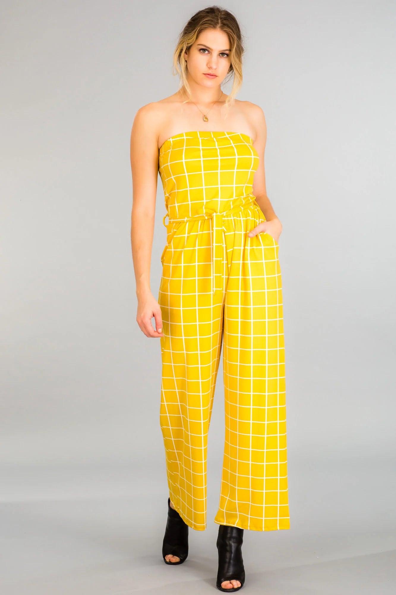 5803 Grid Tube Palazzo Jumpsuit