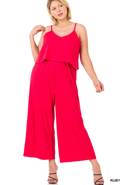 (6103) Plus Size-Ribbed Double Layer Jumpsuit