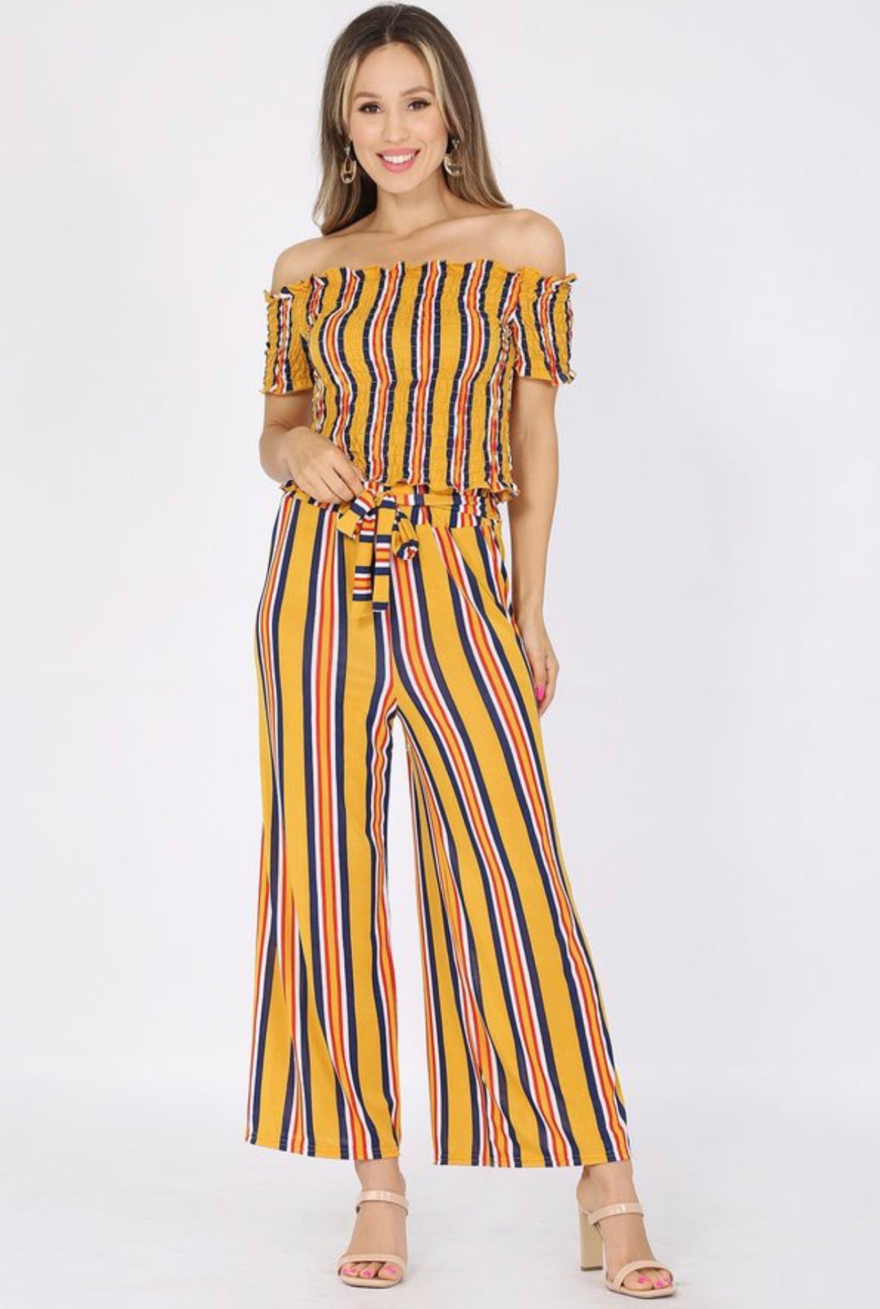 (5863) Lindsie Off Shoulder Smocking Top & Wide Leg Pants