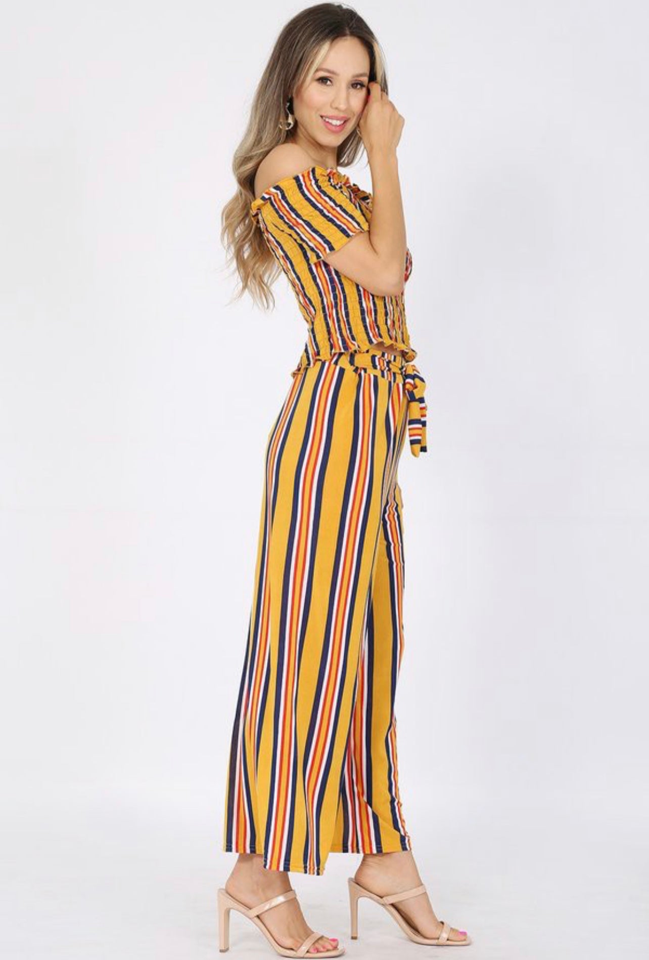 (5863) Lindsie Off Shoulder Smocking Top & Wide Leg Pants