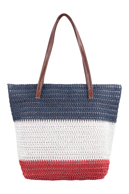 (4603) - Three Tone Crochet Tote Bag