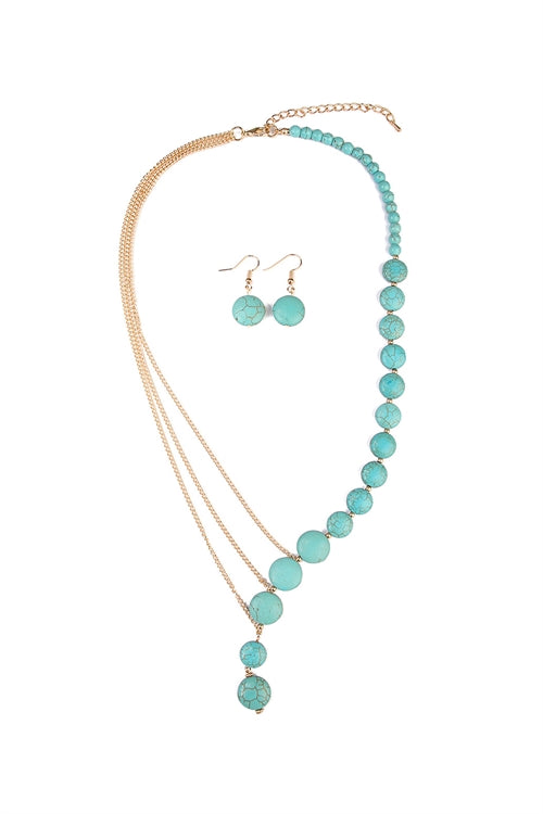 (4613) - Gold Turquoise Split Necklace Set