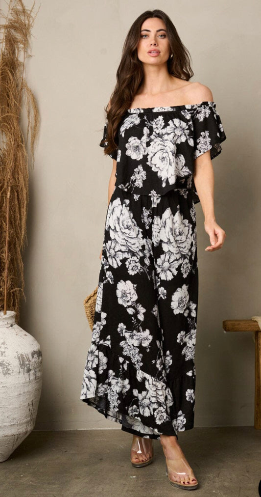 7033 - Off-shoulder Floral Jumpsuit