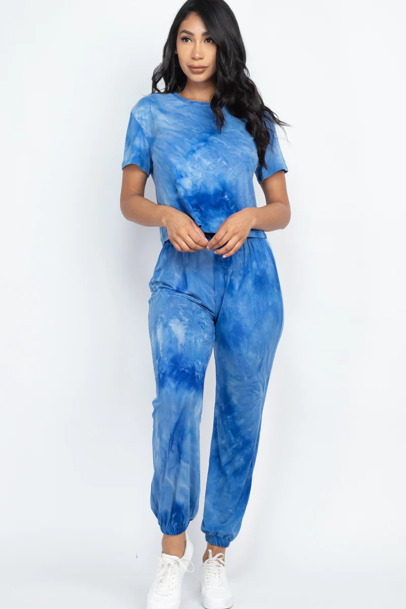 (473) Tracy Tie-dye Loose Short Sleeve Top & Pants Set