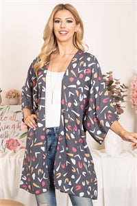 7053 - Grey Printed Open Front Cardigan