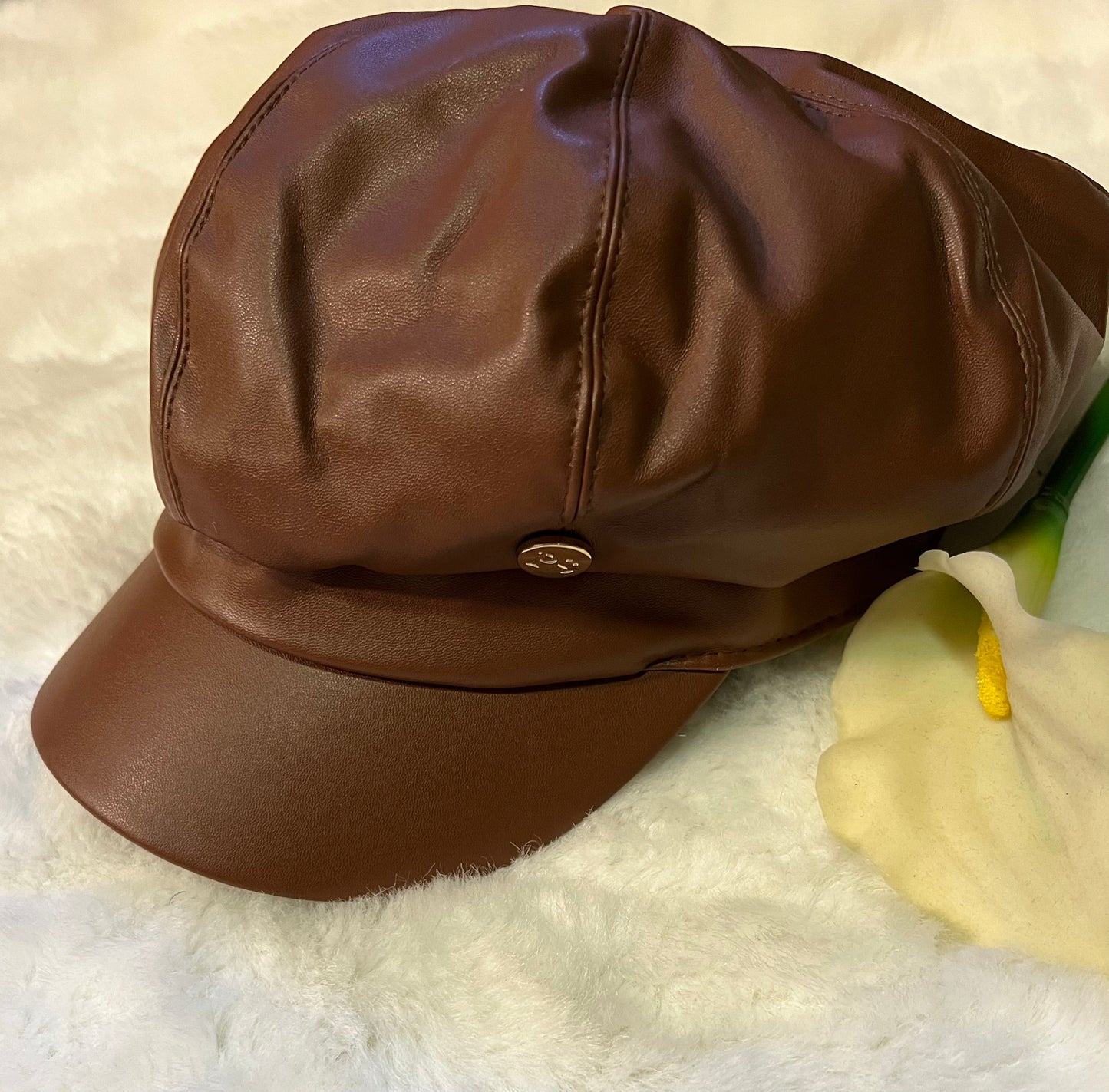 Vegan Leather Newsboy Hat