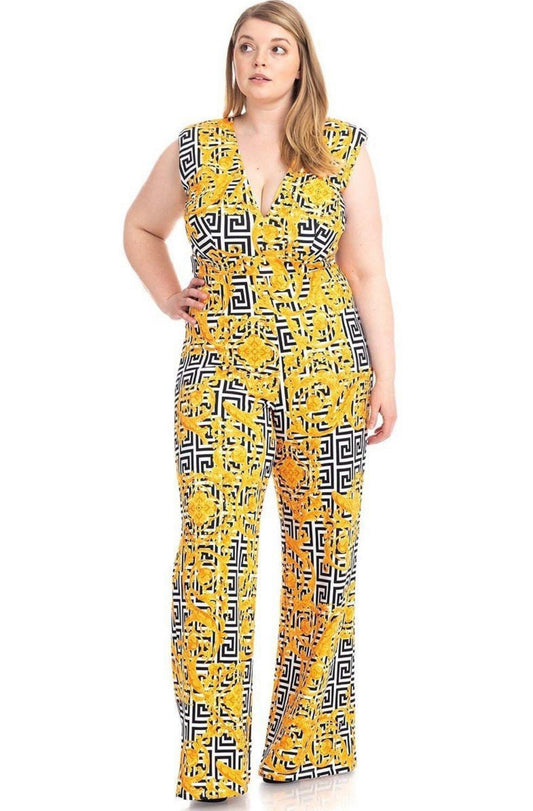 5933 Greek key print formal jumpsuit