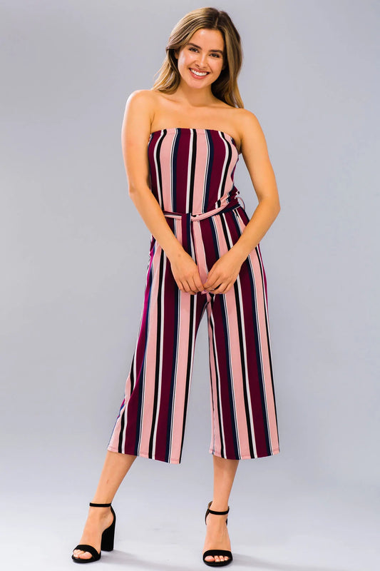 Multi Color Stripe Printed Jumpsuit with Strap