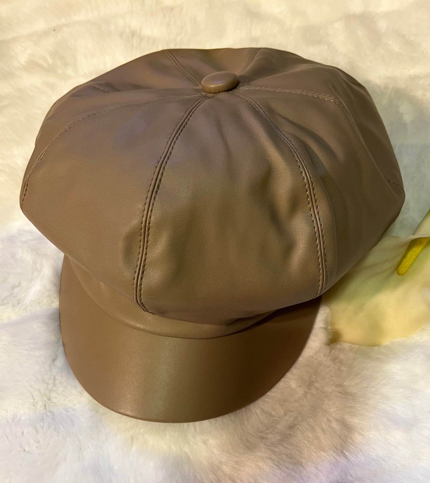 Vegan Leather Newsboy Hat