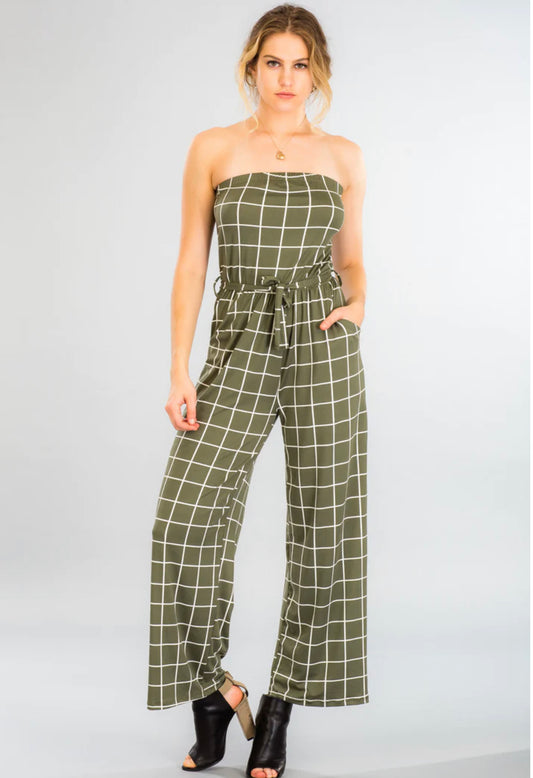 Grid Green Palazzo Jumpsuit