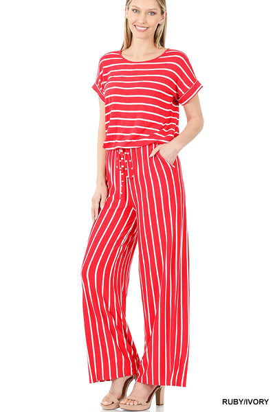 Stripe Jumpsuit with Elastic Waist