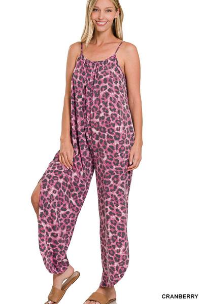 (4133) - Leopard Jumpsuit with Side Slits