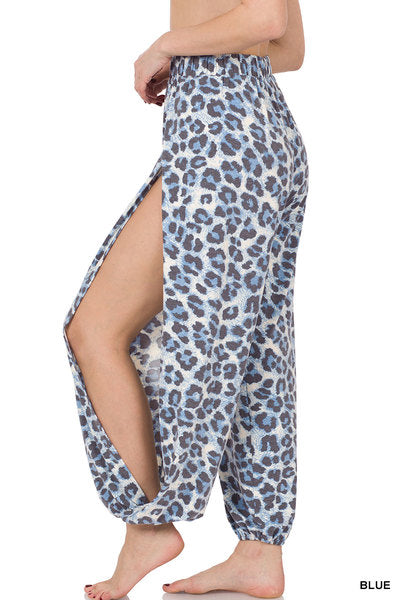 (4173) - Genie Leopard Print Slit Side Pants