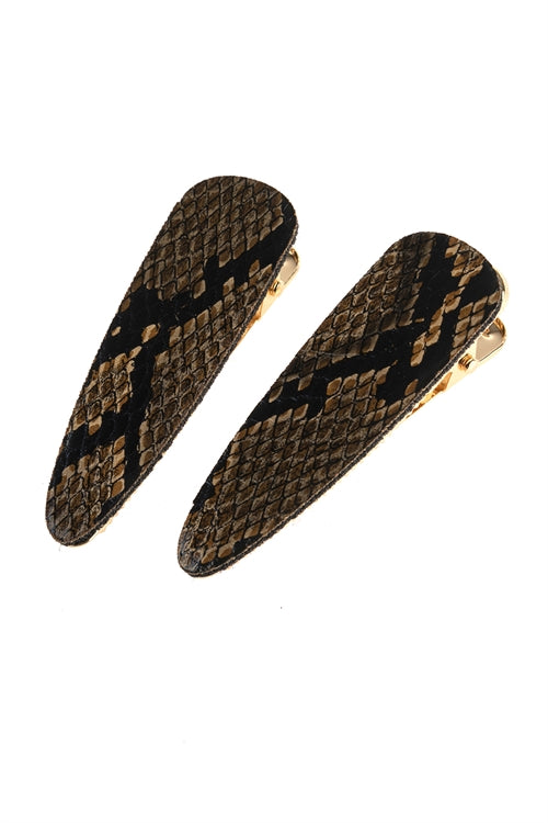 (4513) - Snake Skin Leather Hair Clips