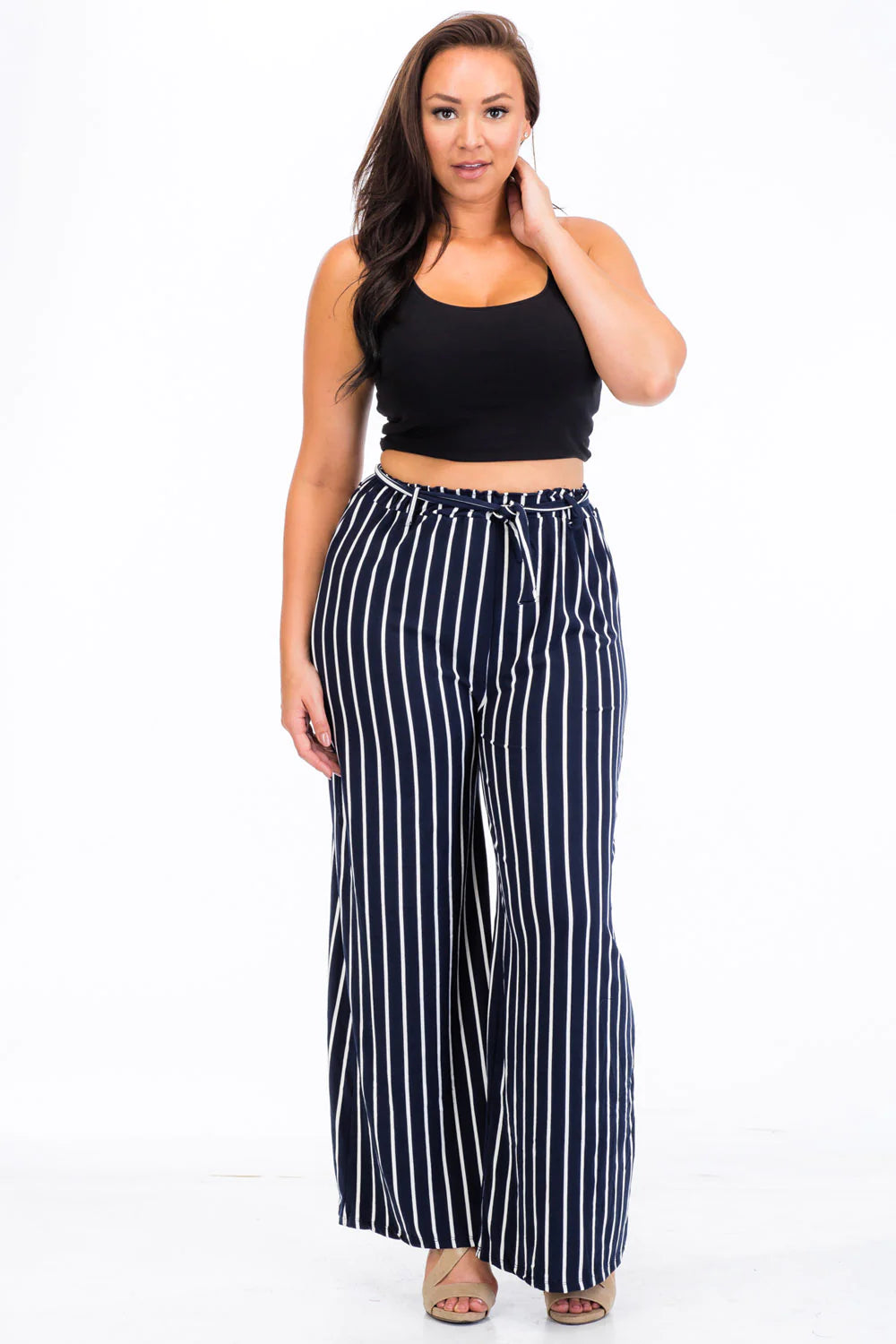 (4343) - Plus Size - Stripe Wide-leg Pants