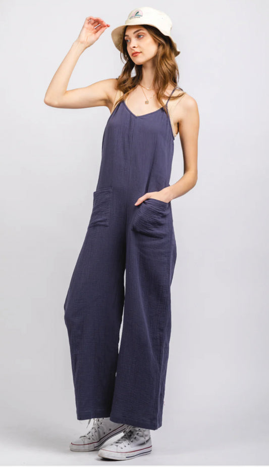 Denim Gauze Baggy Jumpsuit