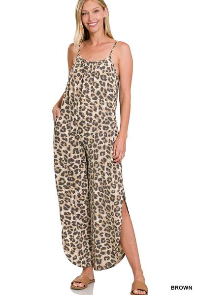 (4133) - Leopard Jumpsuit with Side Slits