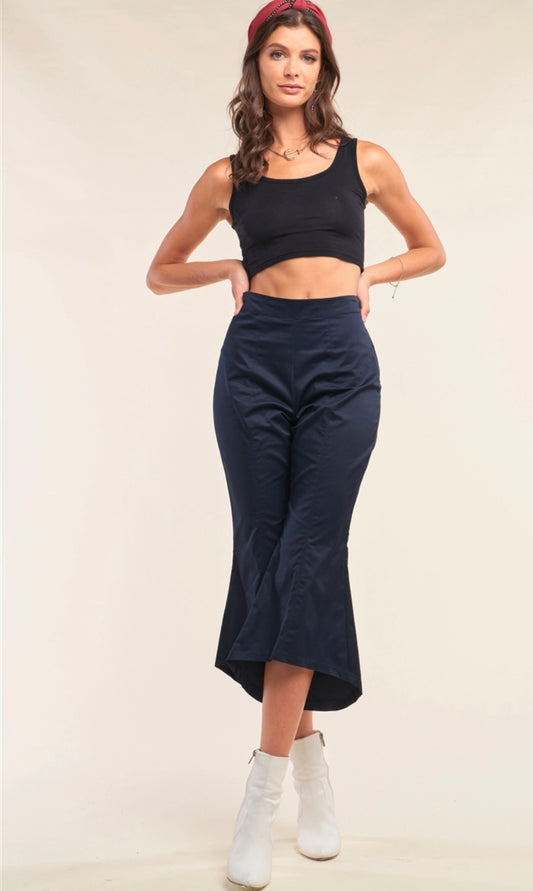 Navy solid high waisted retro bell bottom flare