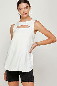 Plus Size-Sleeveless Round Neck Cut-out Yoke Top