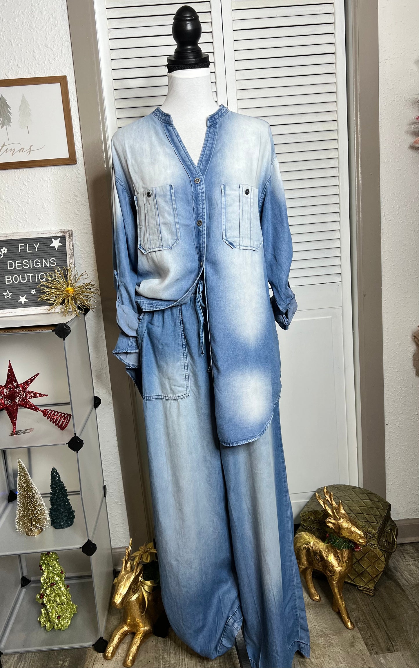 Plus Size Denim Top and Pants Set