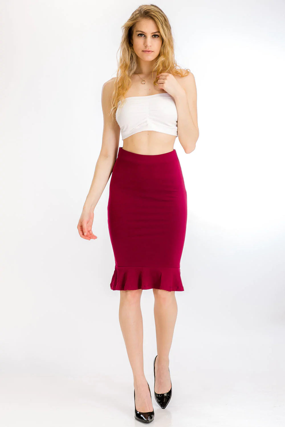 Ruffle Bottom Pencil Skirt