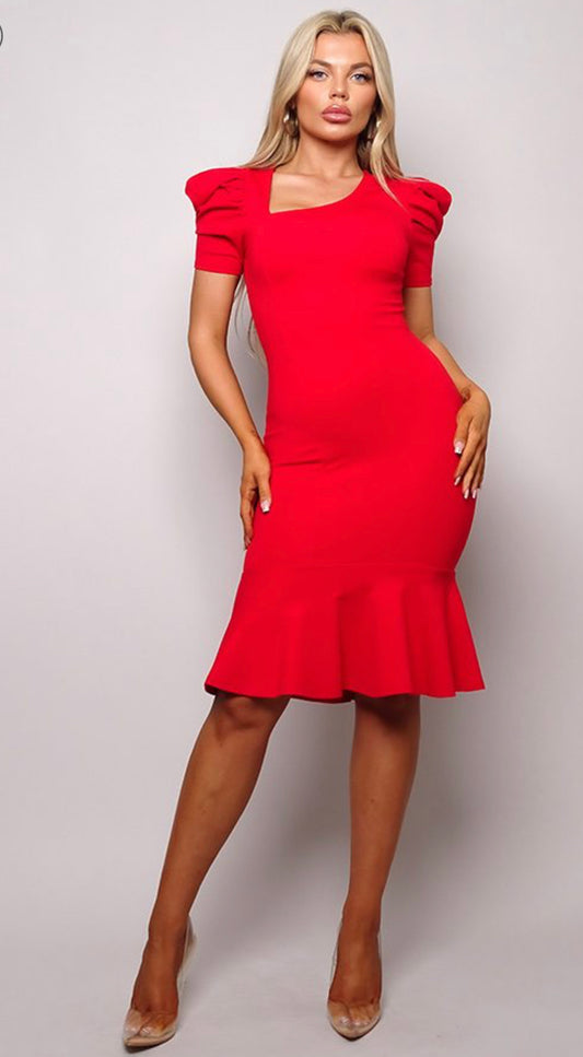 4323 MY PUFFY SLEEK FLARED MIDI DRESS